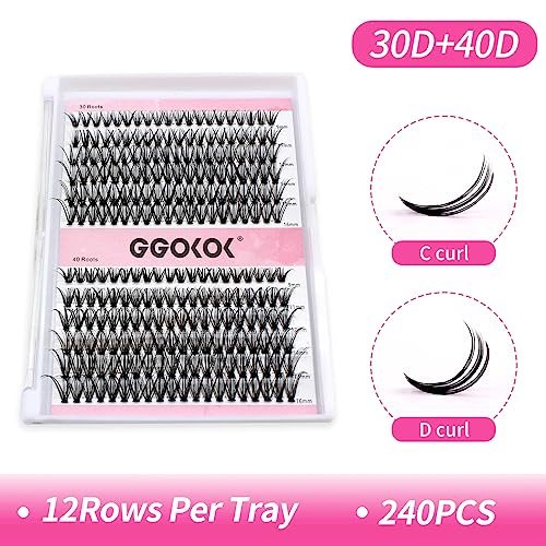 GGOKOK Lash Clusters 240 Pcs Individual Lashes Cluster Lashes 30D+40D D Curl 9-16Mix Lash Clusters DIY Lash Extension At Home Lashes (30D+40D D C