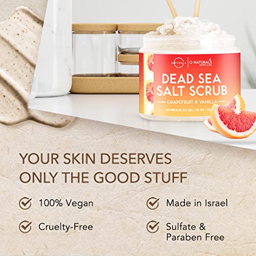 O Naturals Exfoliating Body Scrub Grapefruit & Vanilla Essential Oil Body Exfoliator - Organic Smoothing Body Scrub Exfoliator Dead Sea Salt Scru
