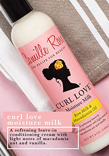 Camille Rose Curl Love Moisture Milk 240ml - Softening Leave-In Conditioner. Macadamia nut & Vanilla. Hydrate and elongate hair strands.