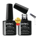 INPING Gel Nail Glue, 2PCS 8ML Nail Glue 6-In-1 False Nail Tips Gel Glue Kit Extra Strong Nail Bond Nail Glue Gel for Nail Extension Tips/Acrylic