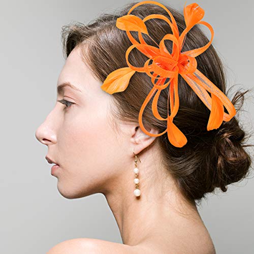 Lurrose Mesh Flower Hair Clip Fascinator Hair Pins Brooch Vintage Tea Party Hair Accessories for Women (Orange)