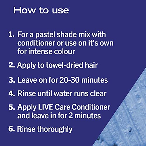 Schwarzkopf LIVE Ultra Brights Or Pastels, Vibrant Semi-permanent Blue Hair Dye, Lasts Up to 15 Washes, Electric Blue 095