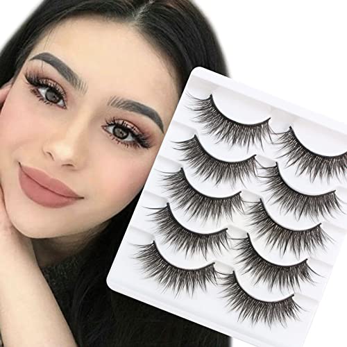 Cat Eye Lashes Natural Look Faux Mink Fake Eyelashes Light Volume False Lashes Fluffy Strip Lashes Multipack 3D 5 Pairs Pack by Glowingwin