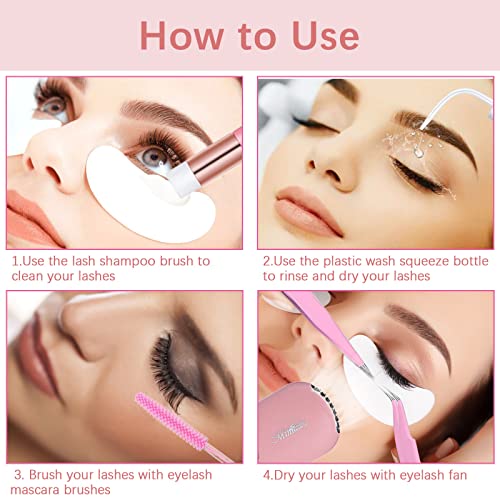 Aussido 159 PCS Eyelash Fan Set Lash Fan for Eyelash Extension Dryer, Lash Shampoo Brushes,Plastic Wash Squeeze Bottle,Disposable Eyelash Mascara