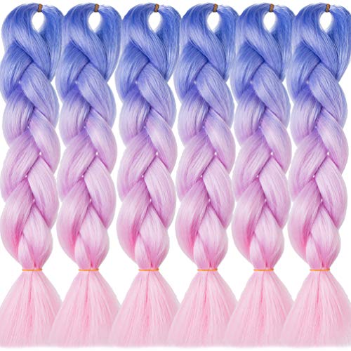 LDMY Hair for Braiding-Jumbo Braids, Long Colorful Ombre Pink Purple Jumbo Braiding Hair Extensions Kanekalon Jumbo Braid Wigs for Women Syntheti
