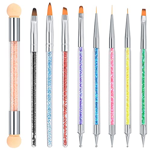 9 Pcs Nail Art Brushes, Nail Brush for Nail Art, Nails Dotting Drawing Painting Liner Design Brushes Pens Tools for Diy Gel Nail Art Design, with