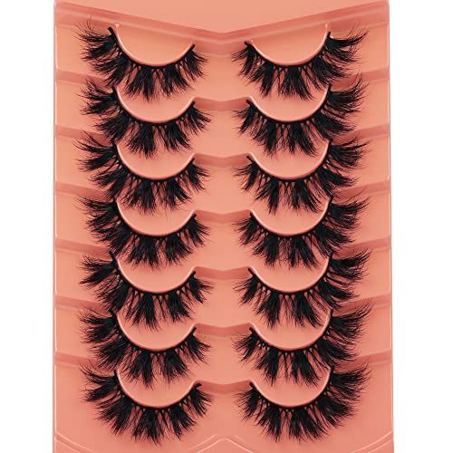 Ruairie False Eyelashes Cat Eye Lashes Fluffy Wispy Natural Eyelashes 20MM False Lashes Pack 8D Dramatic Volume Faux Mink Lashes Strip 7 Pairs
