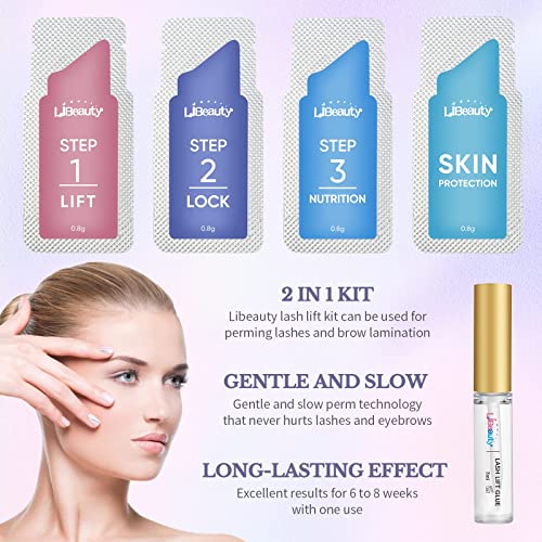 Libeauty Lash Lift and Brow Lamination 2 in 1 Kit, Eyelash Perm Sachet Disposable Professional Quality Quick Lash Lifting, Semi-Permanent Curling
