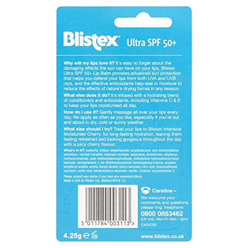 Blistex Ultra Lip Balm with SPF 50 Plus Lip Protection from UVA and UVB Rays, 4.25 g