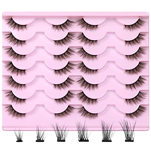 Newcally False Eyelashes Natural 3D Lashes Cat Eye Look Faux Mink Lashes Fluffy Strip 14 Pairs, Multipack