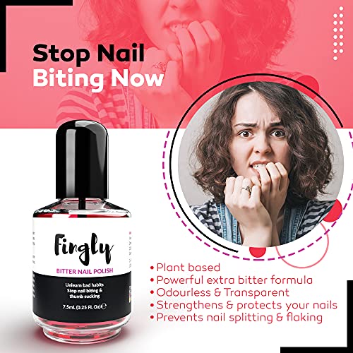 FINGLY Bitter Nail Polish - Solution to Stop Biting Nails, Nail Biting Prevention for Adults and Kids, Nail Growth Polish & Thumb Sucking Stop, A