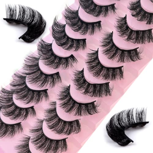 False Eyelashes Russian Strip Lashes 10 Pairs Reusable Natural Look 7D Faux Mink Lashes Fluffy Volume Wispy Fake Eyelashes Handmade Thick Soft Lo