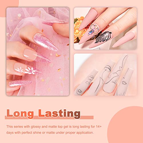 Lavender Violets 13 Pcs Gel Nail Polishes Set French Nail Art White Pink Nude 9 Colours UV LED Soak Off With Base Coat,Matte n No Wipe Top Coat N