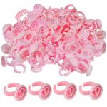 Glue Rings for Eyelash Extensions, 100Pcs Flower Shaped Plastic Lash Glue Rings with 2Pcs Spoolies for Lash Extensions, Pigment Rings, Makeup Glu