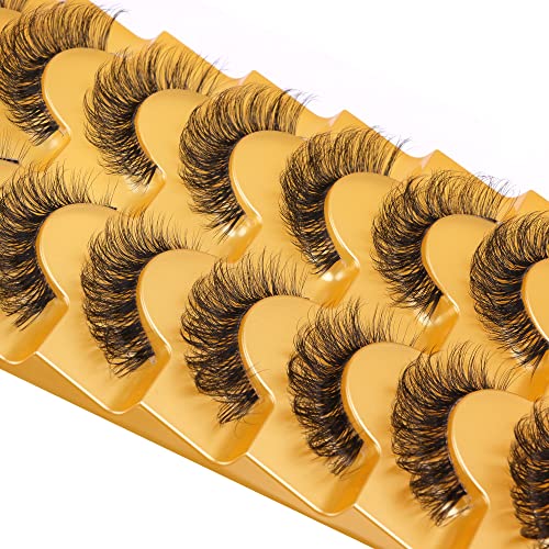 JIMIRE Cat Eye Eyelashes Natural Lashes Fluffy 15mm 3D Clear Band Faux Mink Lashes Fake Lashes 8 Pairs Pack