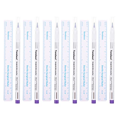 Lurrose 10Pcs Tattoo Marker Pens Tattoo Stencil Pen Waterproof Surgical Skin Marker with Paper Ruler for Skin Eyebrow Lips