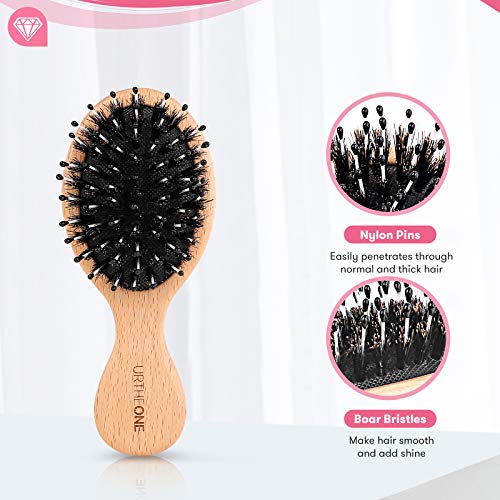 Hair Brush Mini Boar Bristle Hairbrush Pocket Travel Small Paddle Hair Brush for Men Women Kids for Thick Curly Thin Long Short Wet or Dry Hair D