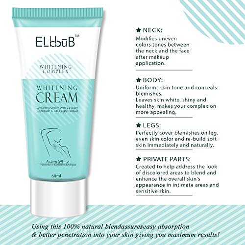 Intimate Skin Lightening Cream for Body, Bikini and Sensitive Areas - Skin Whitening Cream Contains Hydrolyzed collagen, Glycerol, Nano Titanium