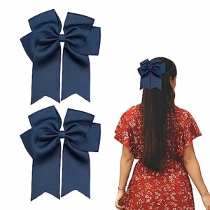 2 Pack 6 inch Bow Hair Clips, Large Hair Bow Hair Barrette Clips for Women Girls, Dark Blue Hair Bows