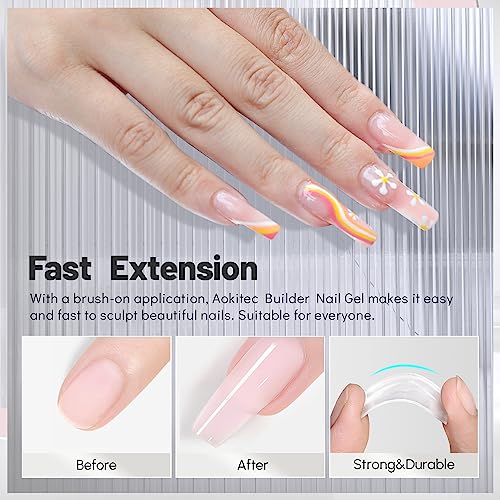 7-in-1 Pink Builder Nail Gel Aokitec 15ML Building Nail Gel Nail Polish For Strengthener Gel,Extension Gel,Rhinestone,Base Coat,False Nail Tips G