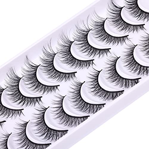 JIMIRE Cat Eye Eyelashes 10 Pairs Fake Eyelashes Fluffy Natural Look False Lashes 14mm Lashes Pack