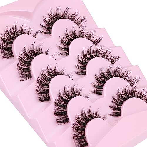 Eyelashes Natural Clear Band Lashes Cat Eye Wispy Faux Mink Lashes 16MM 3D Fluffy Fake Eyelash 7 Pairs Pack by Mavphnee