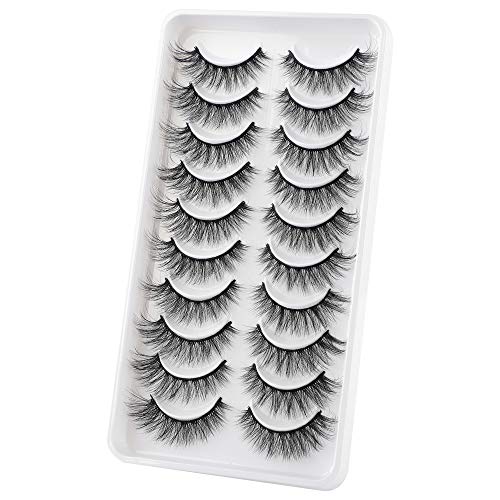 JIMIRE Cat Eye Eyelashes 10 Pairs Fake Eyelashes Fluffy Natural Look False Lashes 14mm Lashes Pack