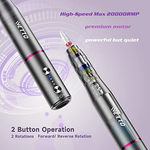 Professional Electric Nail Drill, Cordless Nail Drill Machine with Ceramic Nail Bit for Acrylic, Gel Nails, Manicure Pedicure Polishing Shape Too