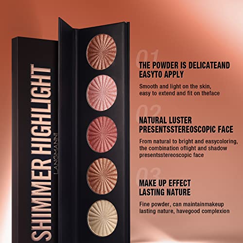 Highlighter Powder Palette, Makeup Palette Facial Bronzers Illuminator Palette Highlighter Baked Waterproof Long Lasting Brilliant Lighten Skin C