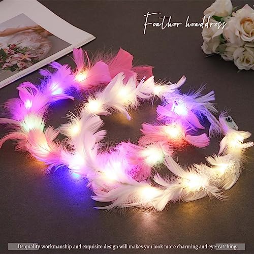 Edary Light Up Headband LED Feather Headbands Luminous Festival Hair Piece Party Hair Accessories for Women and Girls(Pack of 2)