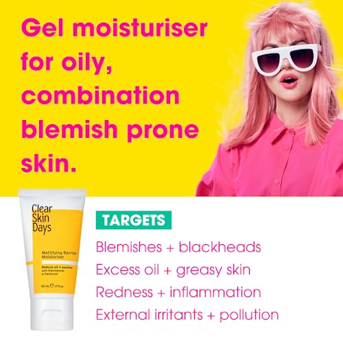 Clear Skin Days Mattifying Barrier Moisturiser - Blemish & Acne Treatment Gel For Oil Control - Reduce Blemishes, Protect and Hydrate Skin, Contr