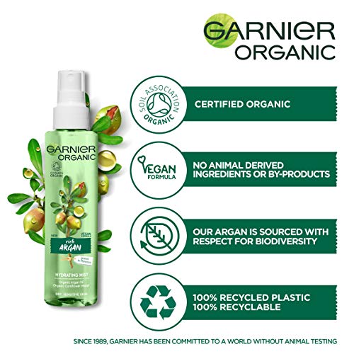 Garnier Organic Argan Hydrating Facial Spray Mist for Dry and Sensitive Skin, Hydrating and Refreshing Face Mist 150 ml