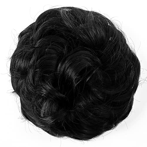 JJstar Messy Hair Bun Curly Wavy Hair Scrunchies Accessories Pieces for Women Girls Synthetic Hair Chignons (Dark Brown)
