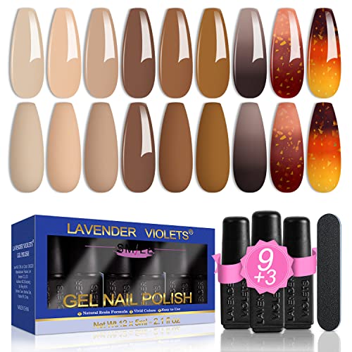 Lavender Violets 13 Pcs Gel Nail Polishes Set French Nail Art White Pink Nude 9 Colours UV LED Soak Off With Base Coat,Matte n No Wipe Top Coat N