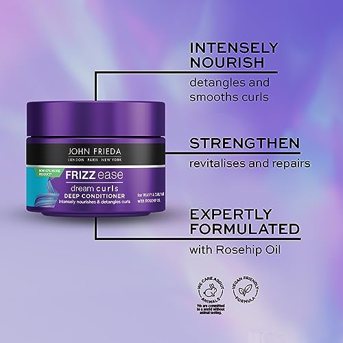 John Frieda Frizz Ease Dream Curls Deep Conditioner 250ml, Intensively Nourishing Hair Mask for for Naturally Wavy and Curly Hair