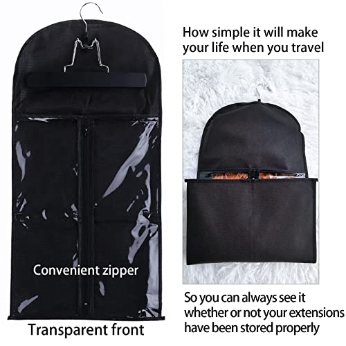 RJMBMUP Hair Extensions Storage Bag with Hanger Hairpieces Storage Holder Wigs Carrier Case for Store Style Hair Black Color