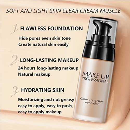 Colour Changing Foundation,Makeup Foundation, Face Foundation Full Coverage Moisturizing Waterproof Long Lasting Makeup Base Natural Coverage Fou