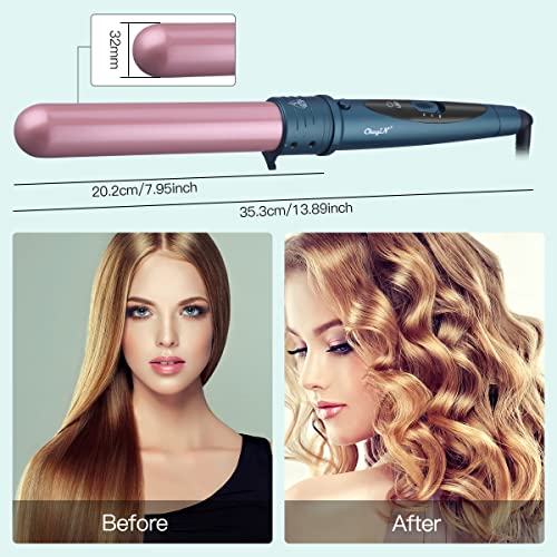 CkeyiN 32mm Curling Wand Professional Ceramic Barrel Hair Curler for Long Hair & Big Beach Waves Curls Adjustable Temperature Dual Voltage with G