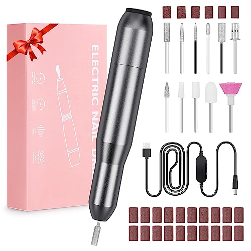 Sarmeley Electric Nail Files Professional Electric Nail Drill Set for Acrylic Gel Nails Portable Manicure Pedicure Kit with Sanding Bands, Champa