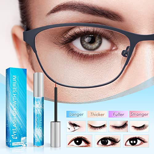 Eyelash Growth Serum, Eyebrow Enhancer and Eyelash Serum for Growth and Thickness, Eye Lash Serum to Growth Longer, Fuller, Stronger, 5ML(Blue)