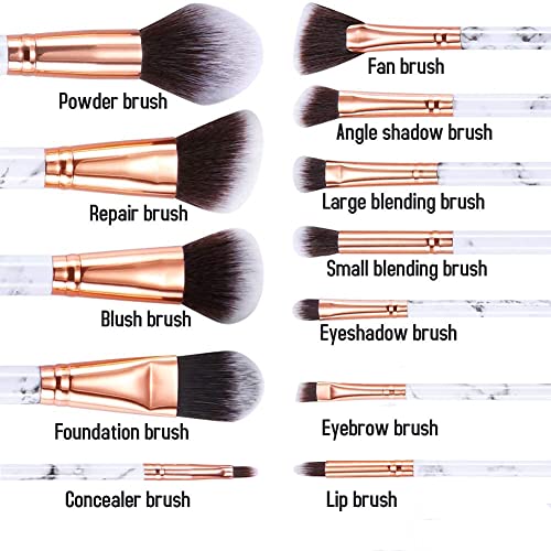 Makeup Brushes Start Makers Professional 12Pcs Marble Make Up Brushes Set with Foundation Powder Blending Eyeshadow Eyebrow Brush Set