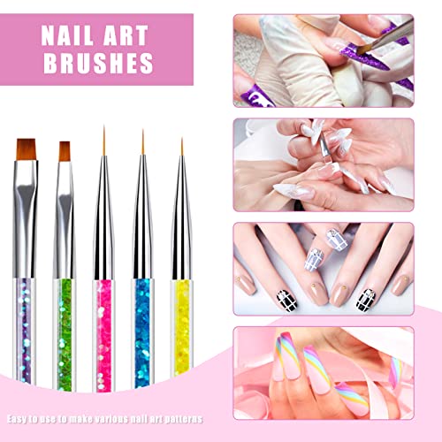 Sularpek 5pcs Nail Art Brushes, Nail Dotting Tools, Function Nail Brush for Dotting Drawing Painting Tools Liner Design Nail Art with Glitter Han