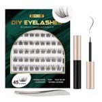 Lanciley Individual Lashes 45 Clusters Lashes C Curl DIY Eyelash Extension Kit at Home for Make-up Beginner False Eyelashes with Eyelash Glue Twe