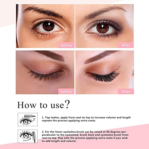 Fibre Lash Mascara Black,Waterproof Mascara Black Volume and Length,4D Maskara,Waterproof Mascara Black,5D Long Lash Mascara Black,Long Lasting,
