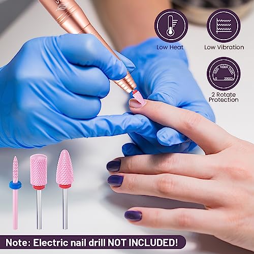 Professional Ceramic Nail Drill Bits Set, 3Pcs Universal 3/32'' Acrylic Nail File Bits for Manicure Pedicure, Cuticle Gel Nail Polishing - Nail D