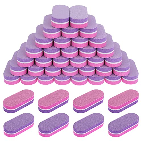 Lusofie 40Pcs Mini Pink Nail Buffer Blocks 100/180 Double Sided Buffer Nail File Grit Sponge Sanding Nail Polish Blocks for Acrylic Nails(Pink-Pu