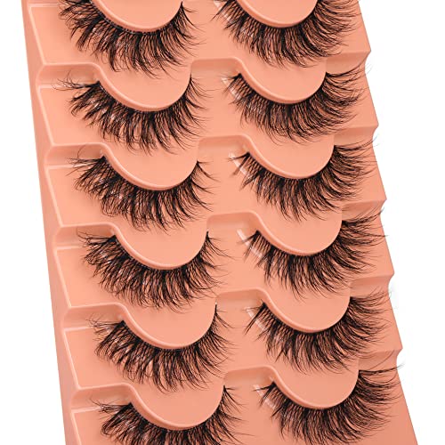 Eyelashes Natural Clear Band Lashes Cat Eye Wispy Faux Mink Lashes 16MM 3D Fluffy Fake Eyelash 7 Pairs Pack by Mavphnee