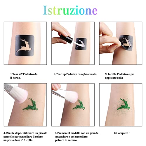 Glitter Tattoos for Kids, Girls Temporary Glitter Tattoo Kit, 41 Colours Glitter 215 Rhinestones 204 Stencils 3 Glue 5 Brushes Waterproof Tattoos