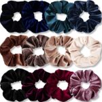 VENUSTE Scrunchies for Women, Premium Velvet Scrunchy for Hair, Solid Color Elastic Thick Bands, Soft Ropes Ponytail Holder Hair Accessories, 12