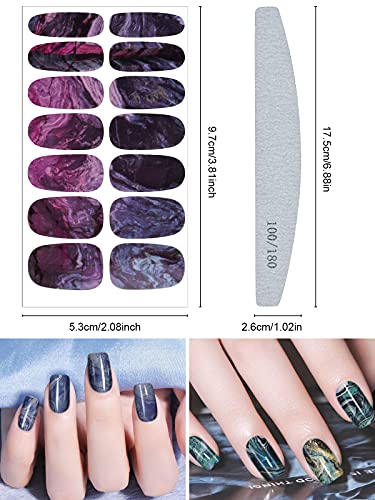 Kalolary Nail Art Polish Wraps Stickers Strips, 12 Sheets Marble Full Wraps Nail Stickers Self Adhesive Nail Art Decal Strips with 1PCS Nail File